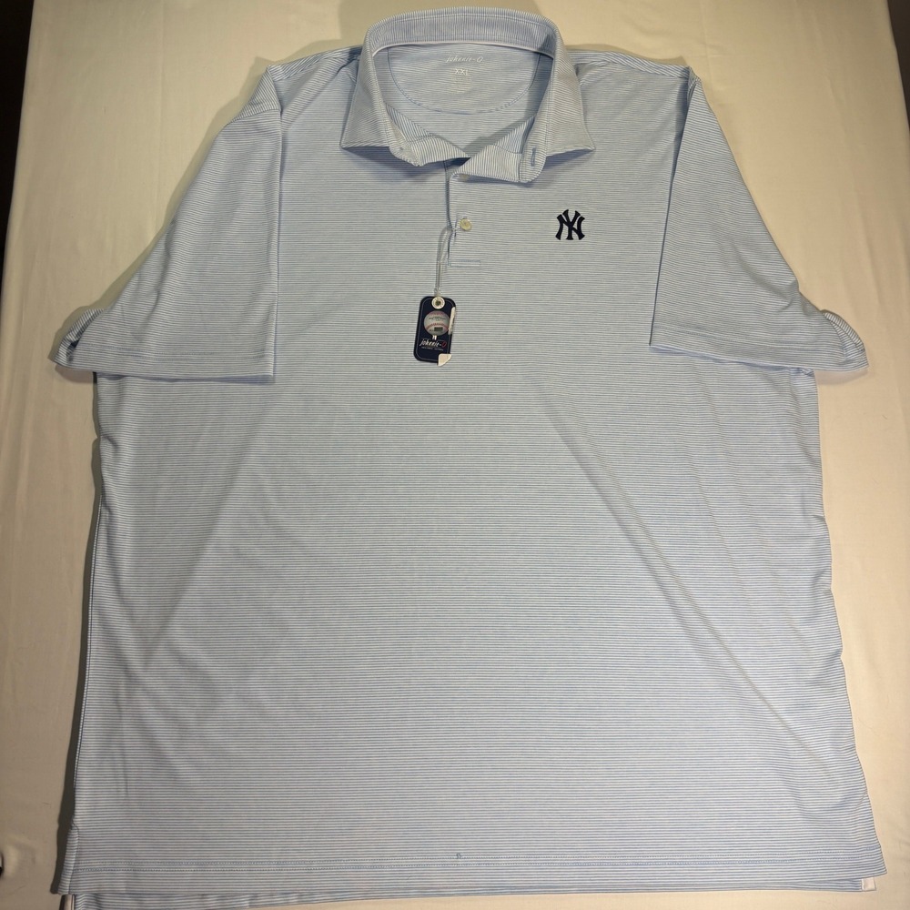 Johnnie-O Mens NY Yankees MLB Performance Polo Shirt XXL Blue Stripe UPF 50